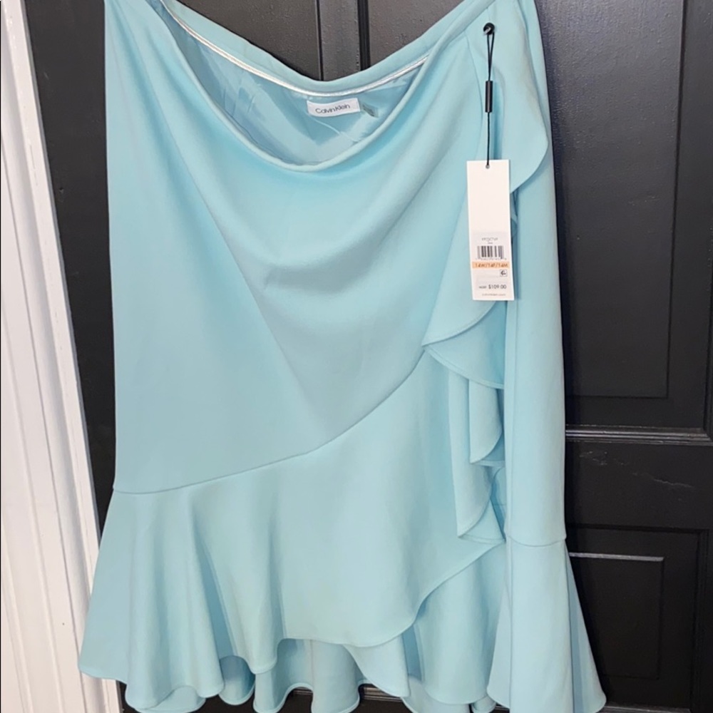 Calvin Klein Mint Green Midi Ruffled Skirt NWT 14W - Picture 2 of 6